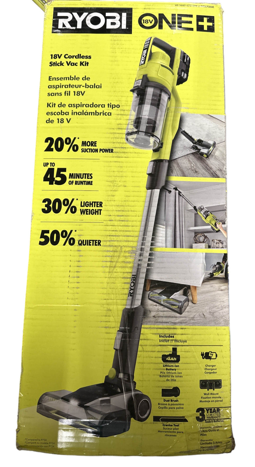 Ryobi ONE+ 18V Cordless Stick Vacuum Cleaner PCL720B - TOOL ONLY
