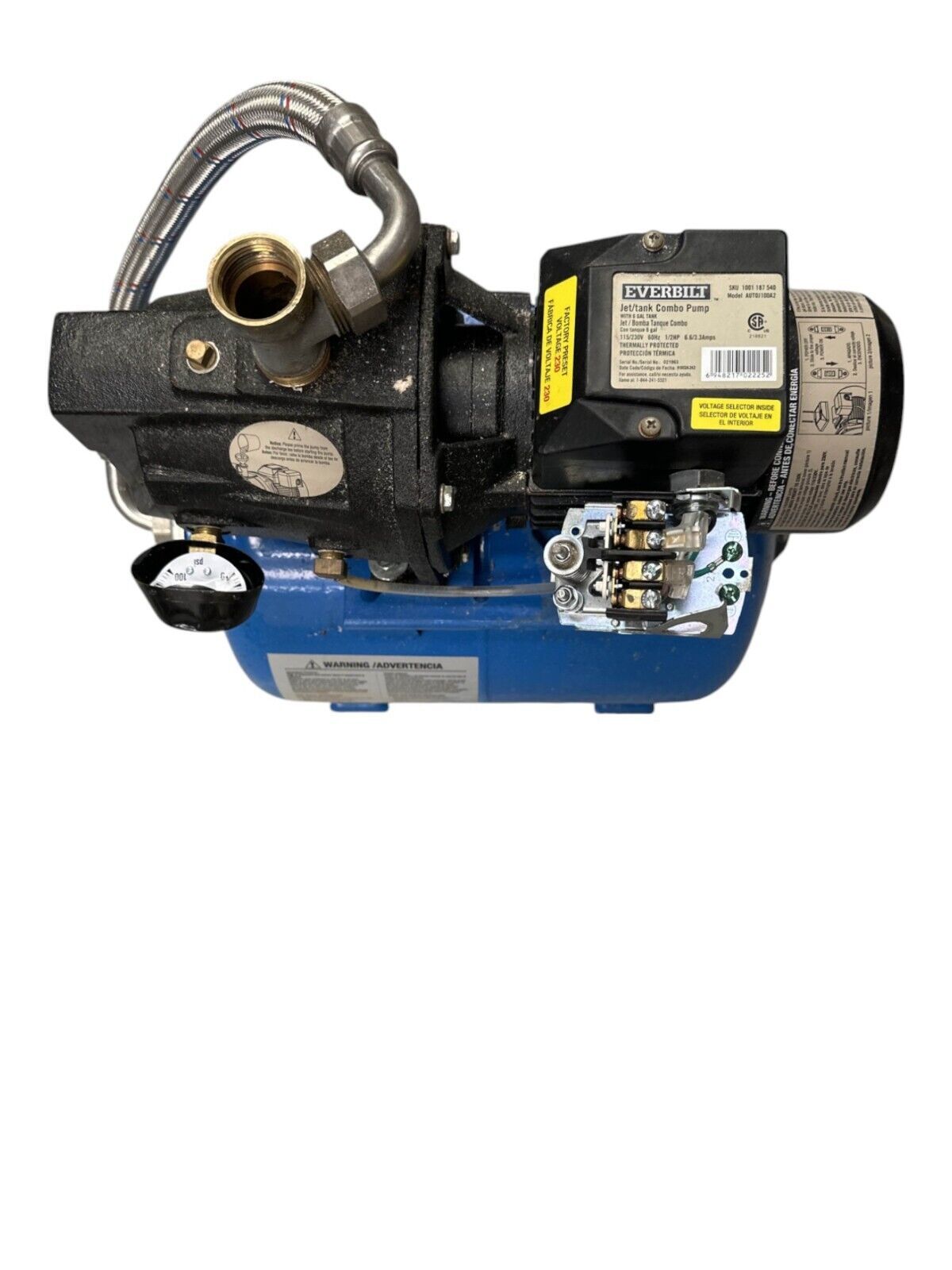 Everbilt 1/2 HP Shallow Well Jet Pump with 6 Gallon Tank -FOR PARTS-