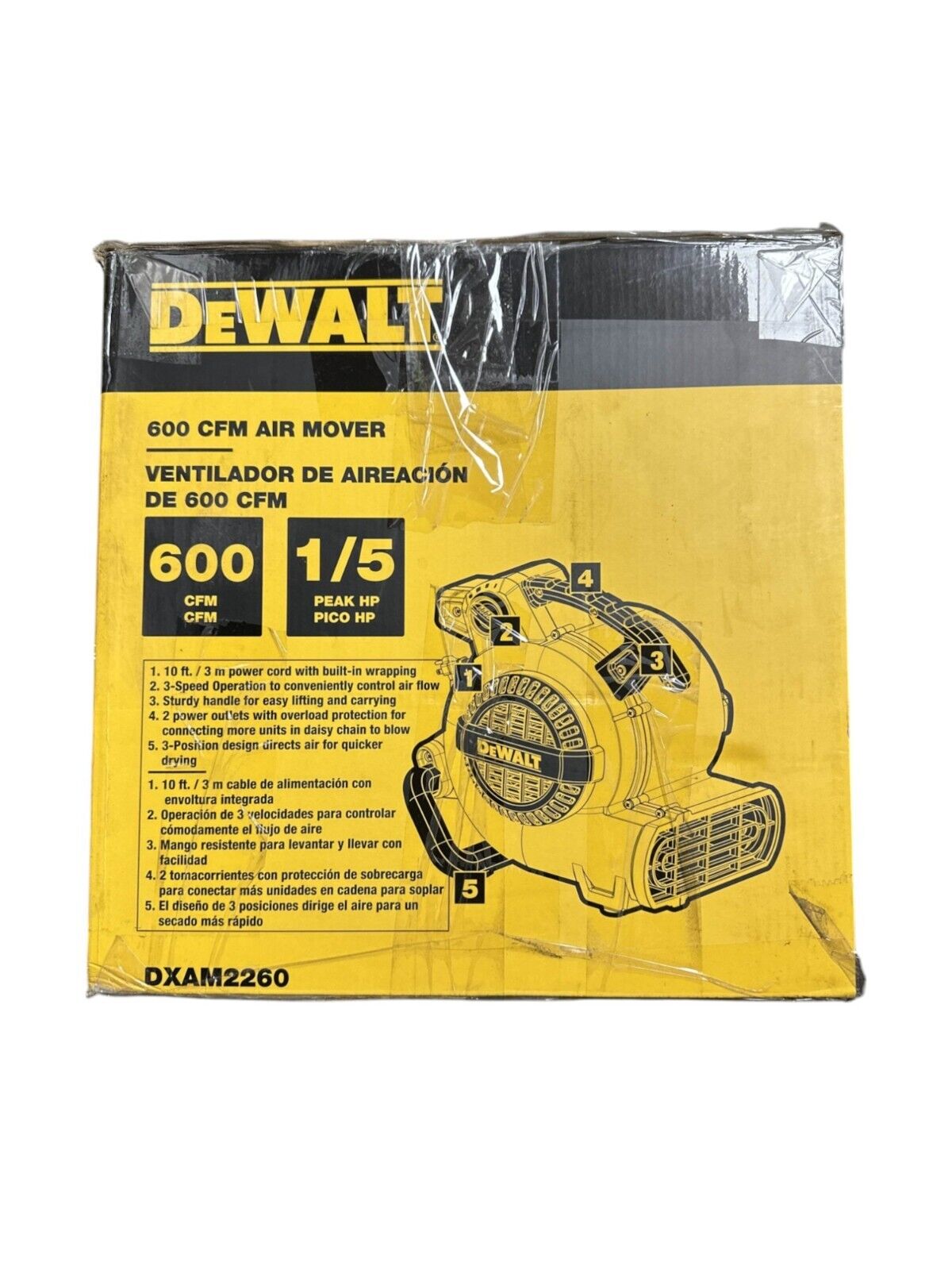 DEWALT Portable Air Mover Floor Dryer Blower Fan 600CFM 1/5 HP 3 Speed-DXAM2260