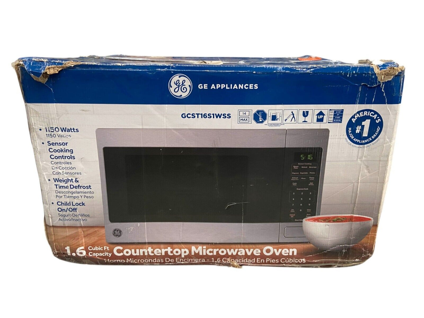 GE - 1.6 Cu. Ft. Capacity Countertop Microwave Oven, Stainless Steel (Dented)
