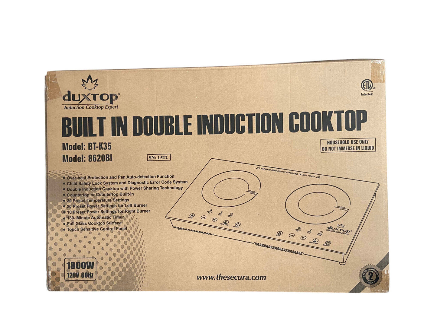 Duxtop 1800W Portable Cooktop 2 Burner Built-In Countertop BT-K35 -Small Scratch