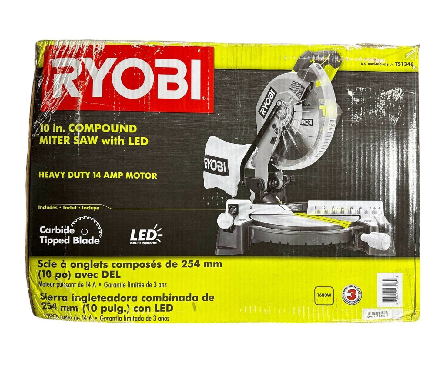RYOBI TS1346 10" Compound Miter Saw with LED