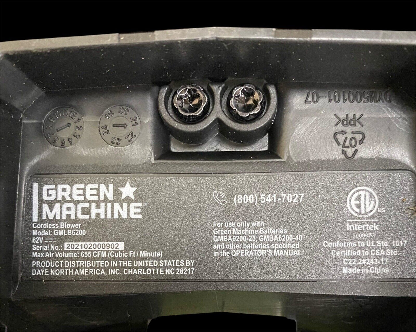 Green Machine Cordless Blower 655 CFM 123 MPH GMLB6200- Read Description