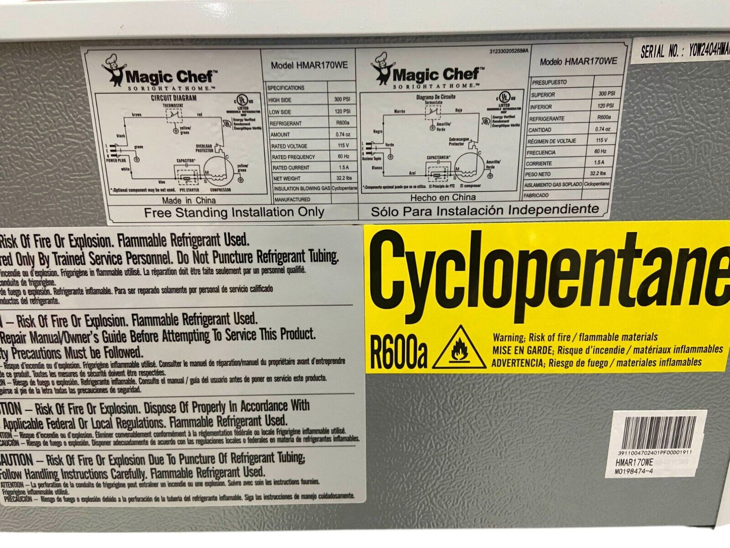 Magic Chef Mini Fridge 1.7 Cu. Ft. Freezerless White HMAR170WE