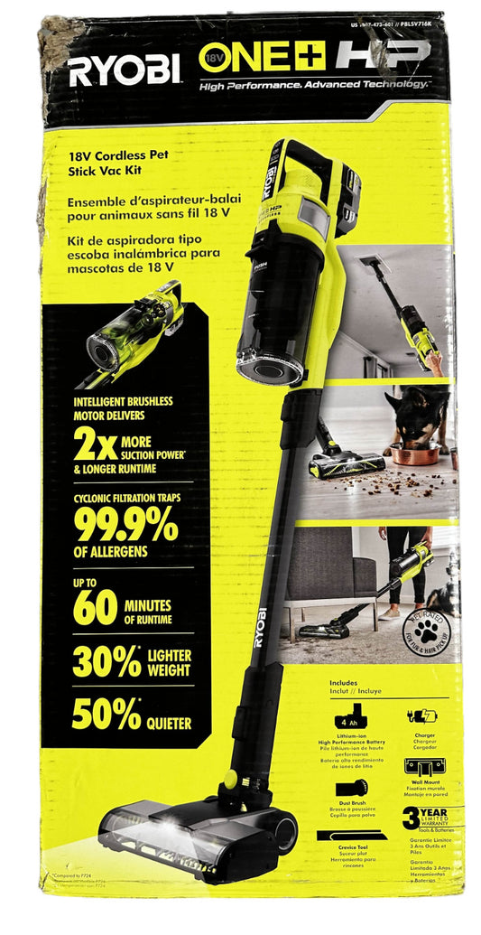 RYOBI PBLSV716B HP 18V Brushless Cordless Pet Stick Vacuum Cleaner (Tool Only)