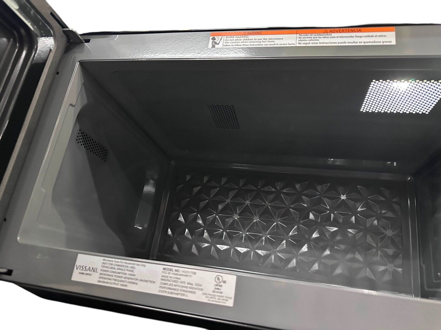 Vissani Over the Range Microwave 1.7cu.ft.1000-Watt W/10 in Black- DENT ON BACK