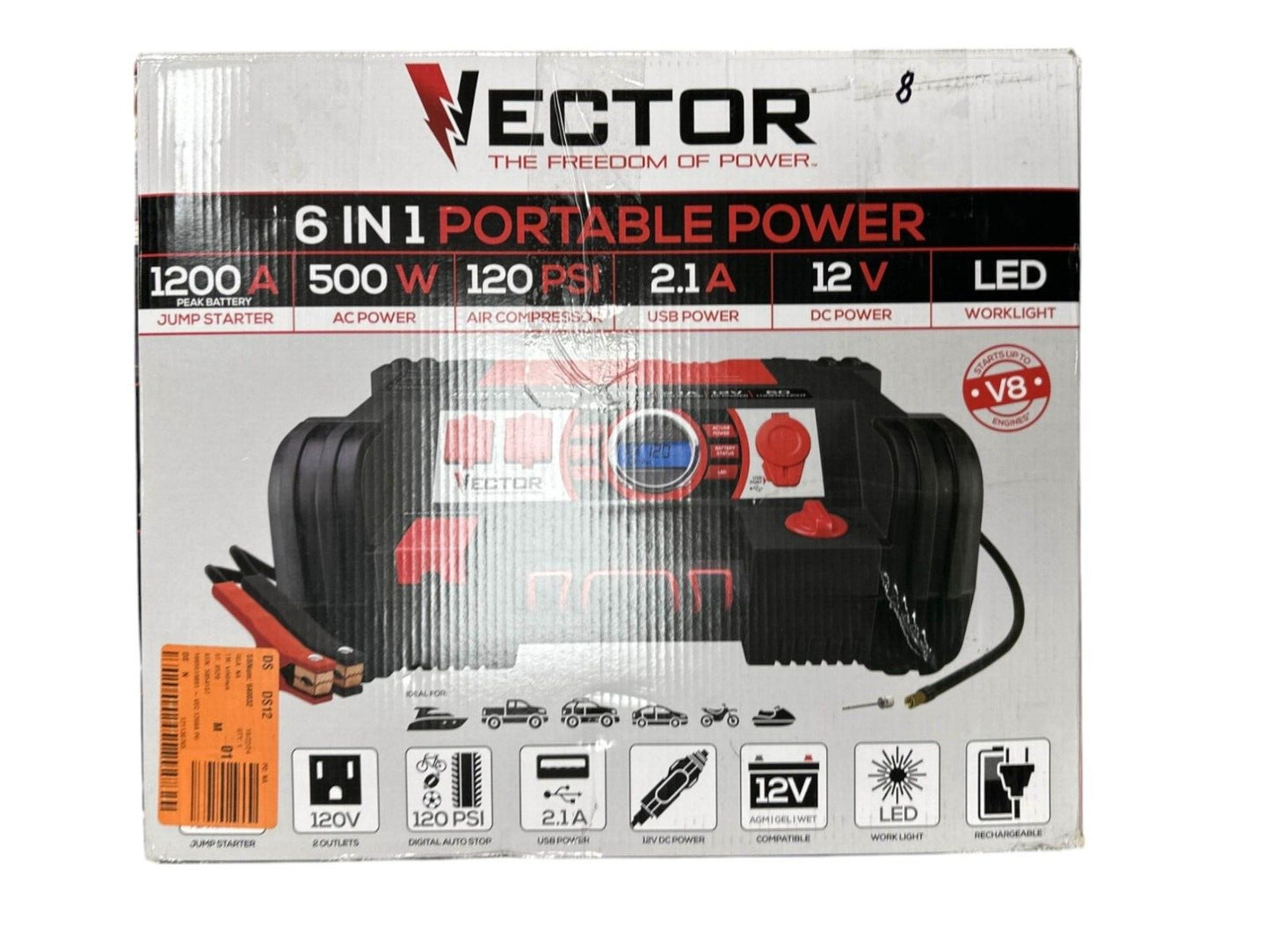 Vector PPRH5V 6 In 1 1200A Portable Power Station 500W 12V 120PSI --READ--