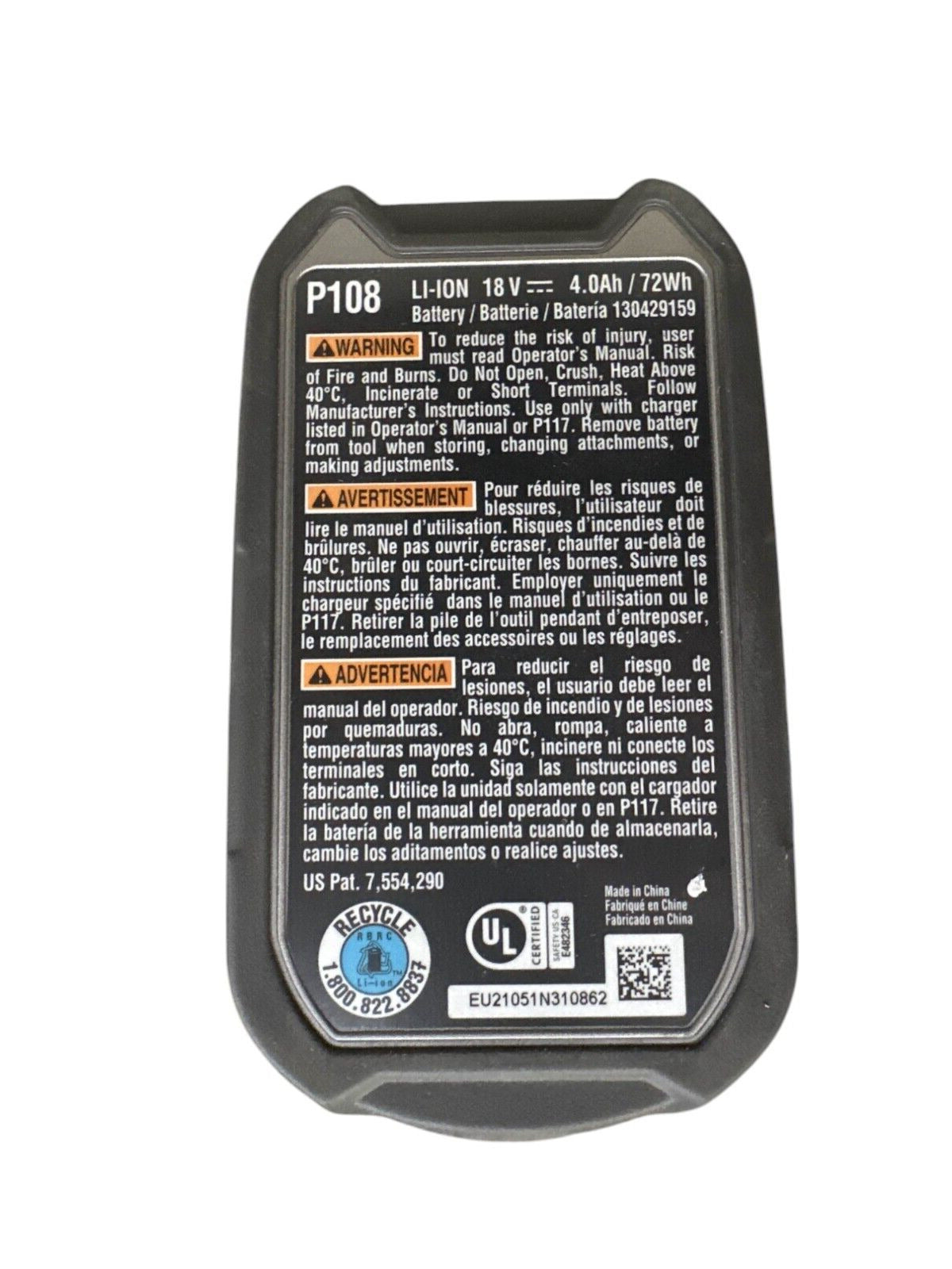 RYOBI P108 18v Lithium-Ion 4.0Ah Battery -OPEN BOX-