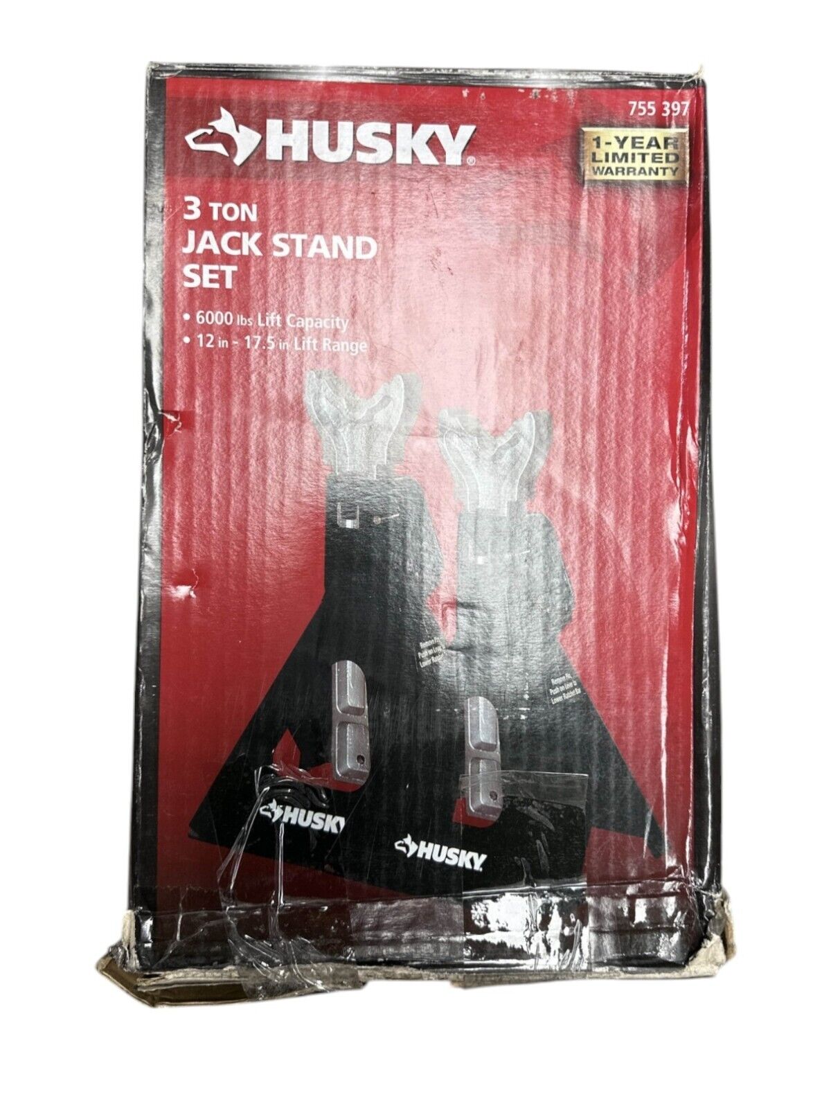 Husky 3-Ton Car Jack Stands (Set Of 2) 6000Ib Lift Capacity -OPEN BOX-