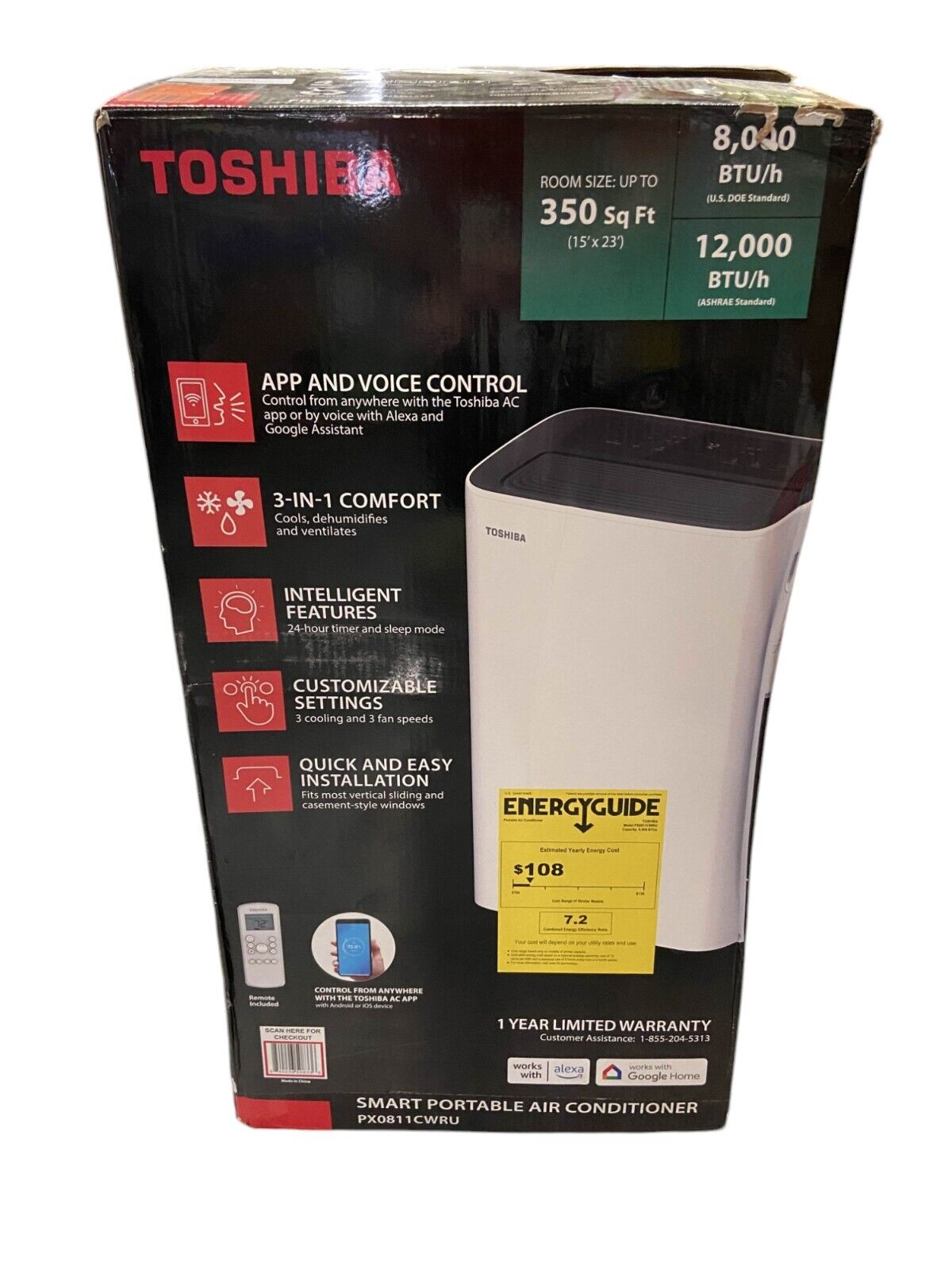 Toshiba PX0811CWRU 8,000 BTU 115-Volt Smart Portable Air Conditioner (READ DESC)