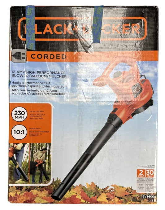 BLACK+DECKER BV3600 3-in-1 Leaf Blower, Leaf Vacuum, Mulcher -OPEN BOX-