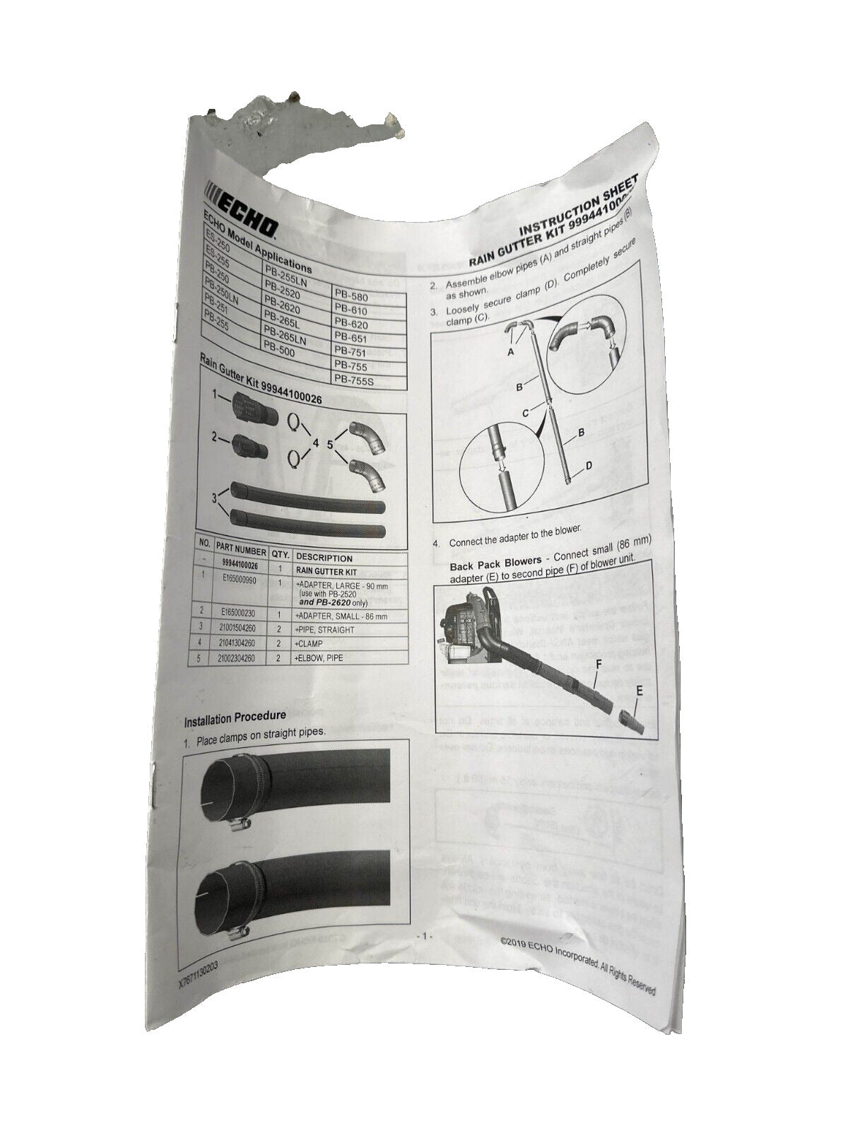 ECHO Power Blower Rain Gutter Kit (For POSI-LOC Models) -OPEN BOX-