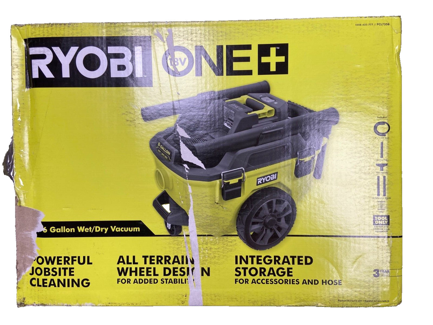 RYOBI ONE+ 18V Cordless 6 Gal. Wet Dry Vacuum (Tool Only) PCL735B - Read Desc.