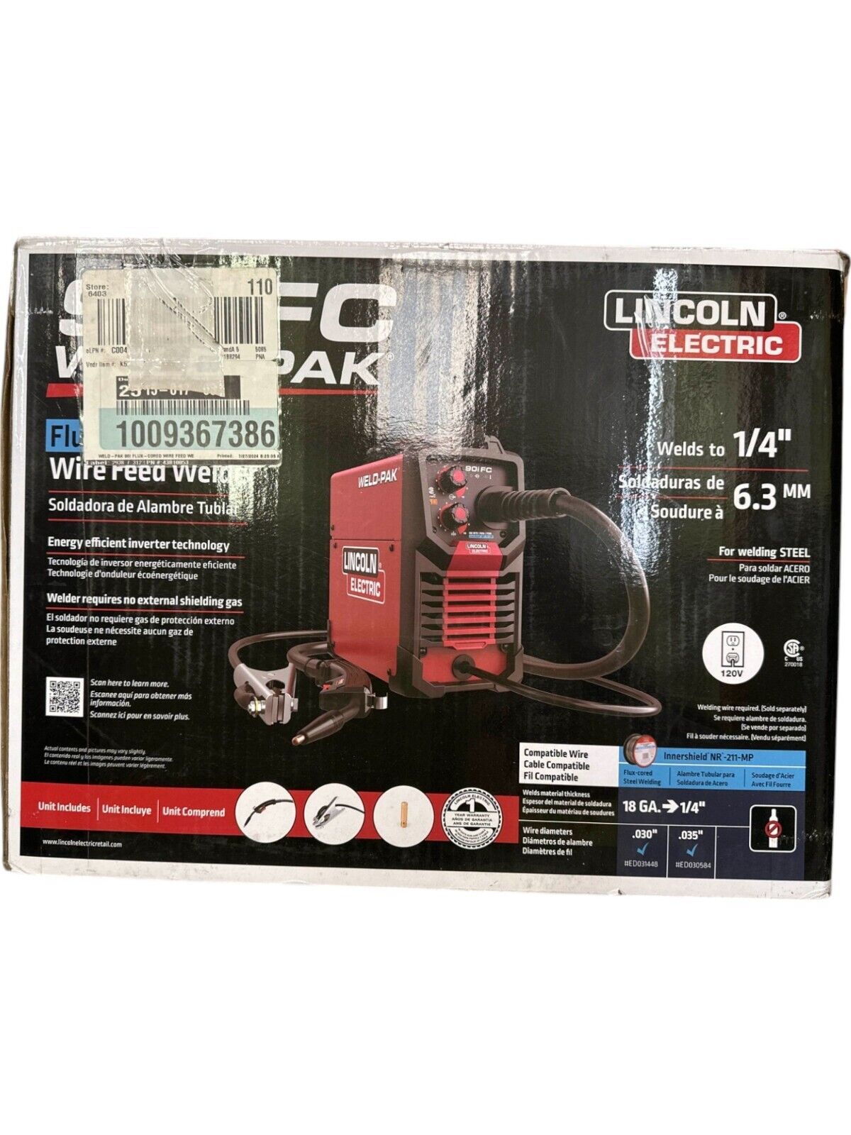 FOR PARTS - Lincoln Electric K5255-1 90i FC Flux Core Wire Feed Welder 120V