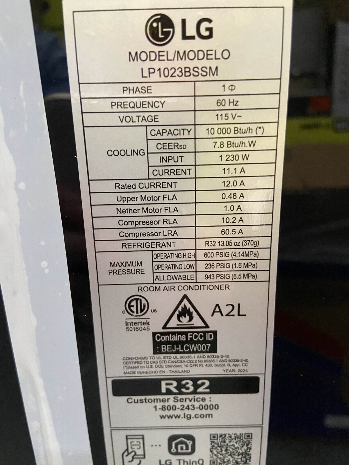 LG 10,000 BTU 115v Black Portable Wifi Air Conditioner 450 Sq. Ft. Dehumidifier