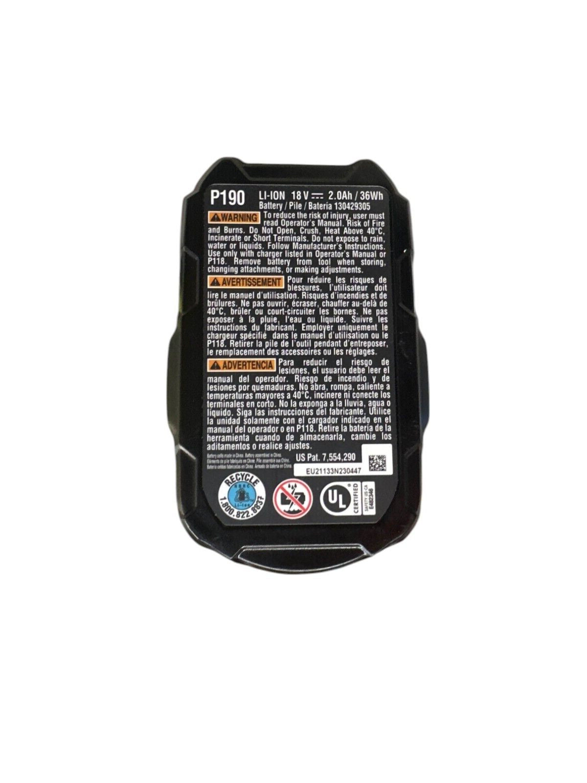 RYOBI P190 2Ah 18v Lithium-Ion Battery