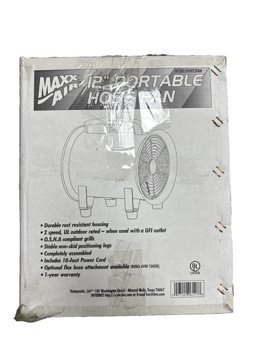 Maxx Air HVHF 12FAN Heavy Duty Portable Hose Fan 12" - 2 Speed -