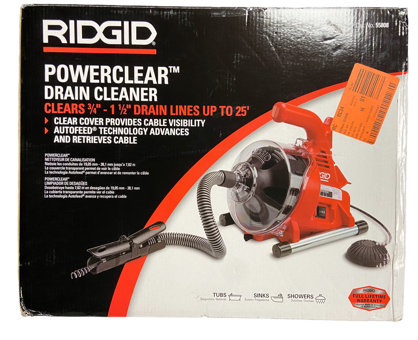 RIDGID Model 55808 Powerclear Drain Cleaner Clears 3/4"- 1-1/2"-FOR PARTS-