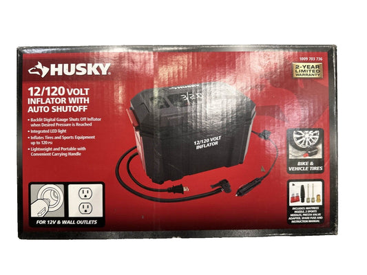 Husky 1009549875 Inflator with Auto Shut Off 12/120V - OPEN BOX -