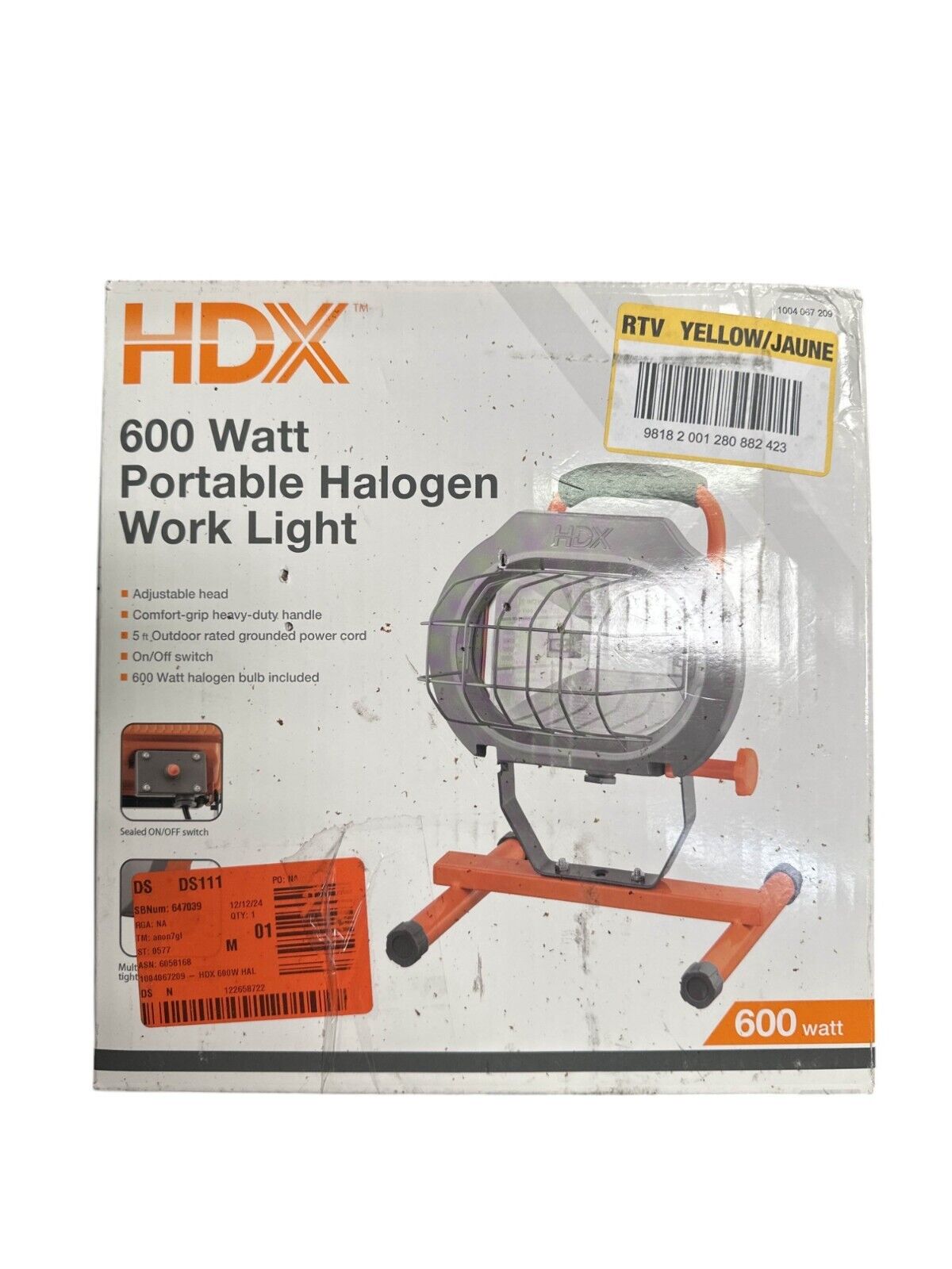 HDX 600-Watt Halogen Portable Work Light -USED-