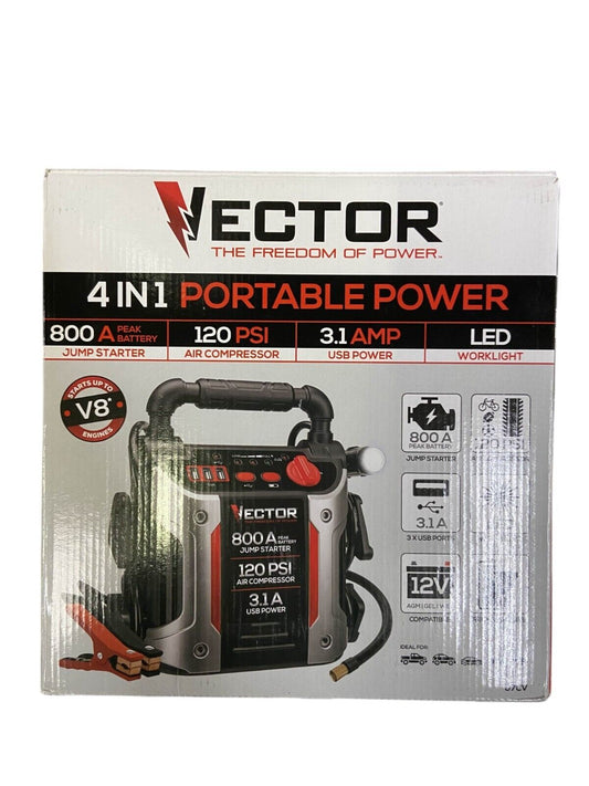 VECTOR 800 Amp Automotive Jump Starter - Portable Power Triple 15W USB (J7CV)
