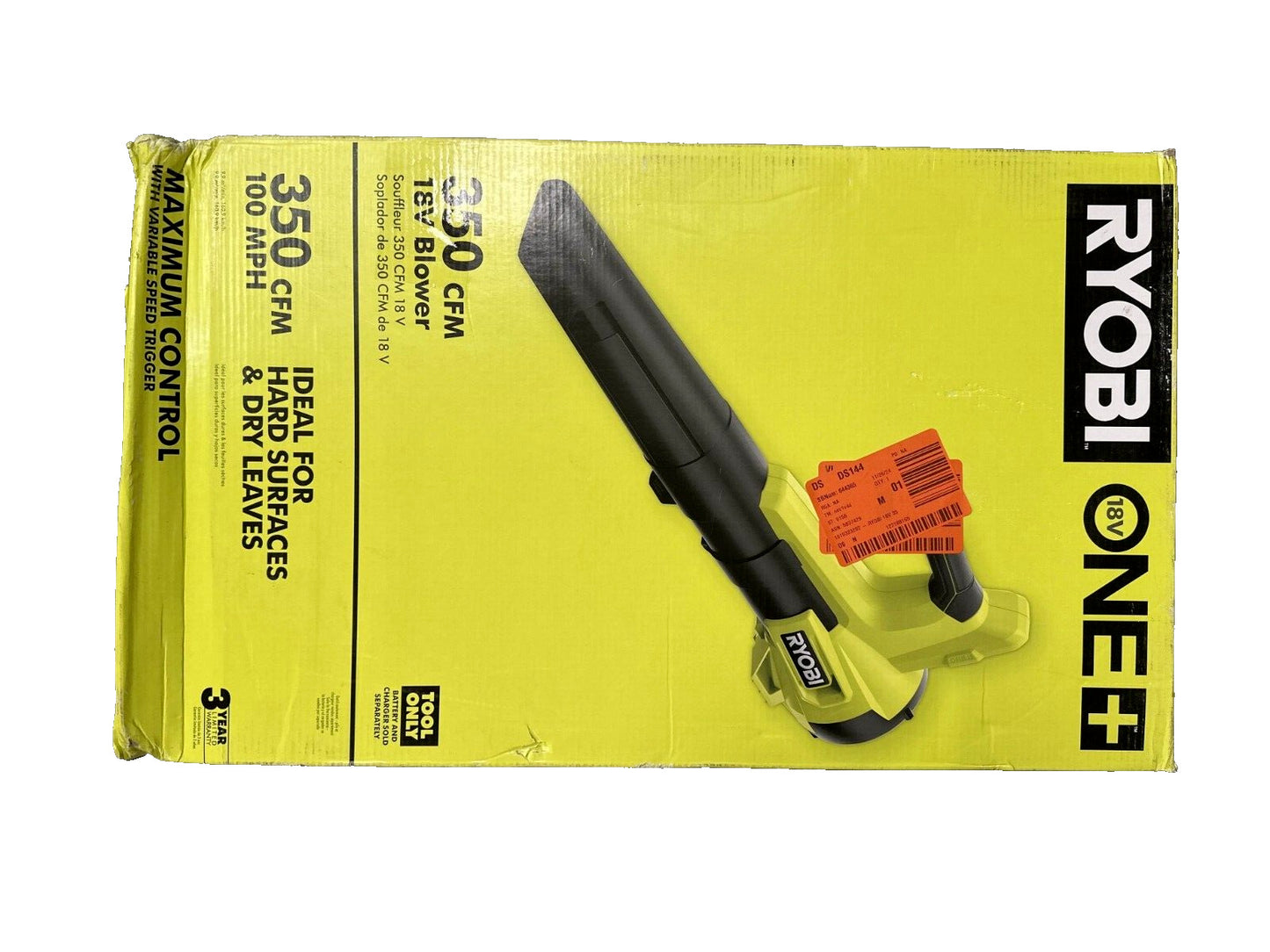 RYOBI PCLLB01B 18V 100 MPH 350 CFM Cordless Battery Variable-Speed Leaf Blower