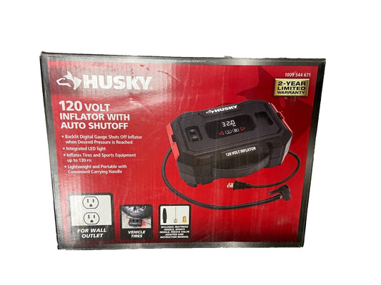 HUSKY 120 Volt Inflator w/ Auto Shutoff & LED, Inflates 130psi, 1009 544 671