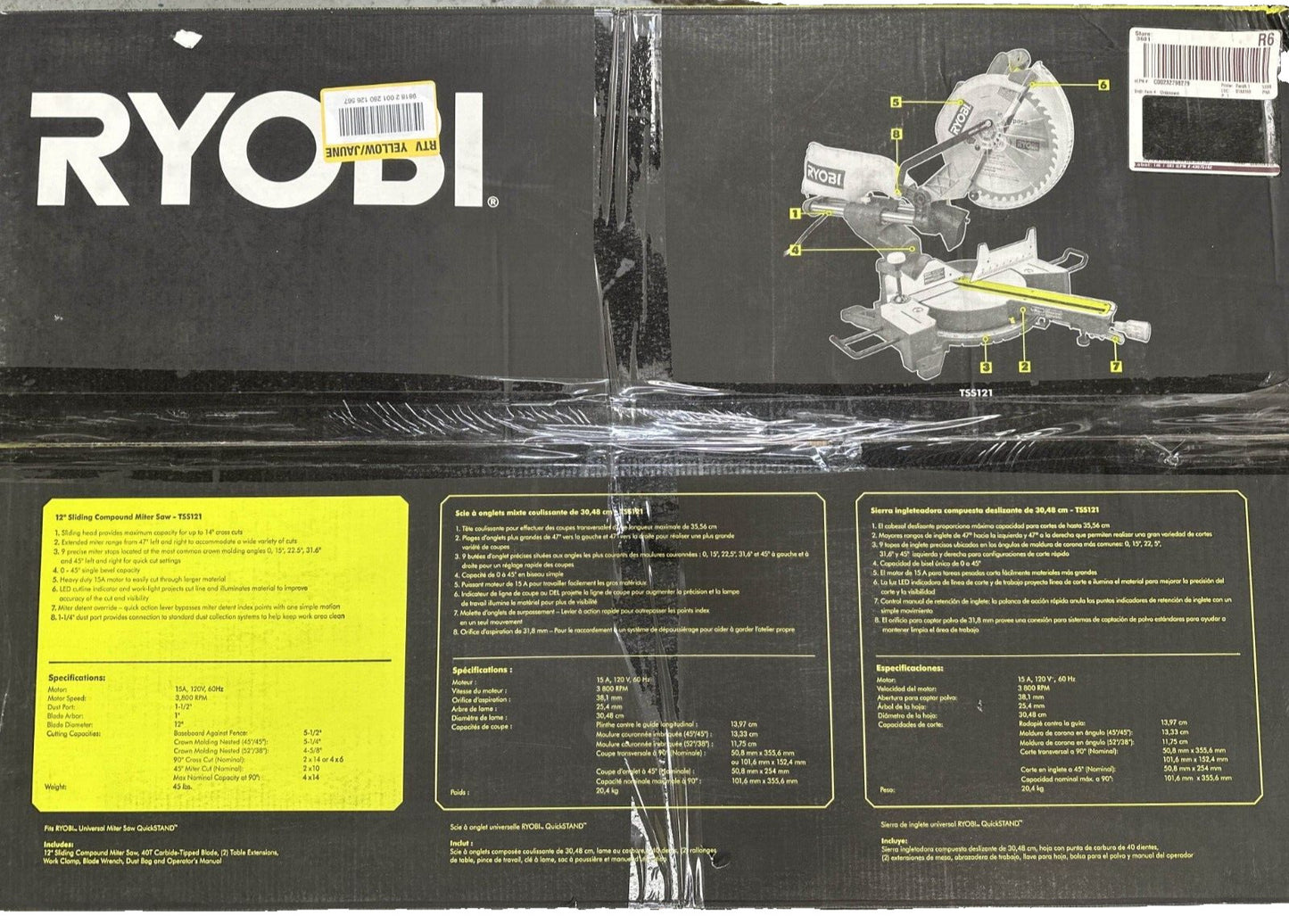 RYOBI TSS121 15 Amp 12" Corded Sliding Compound with LED Cutline Indicator